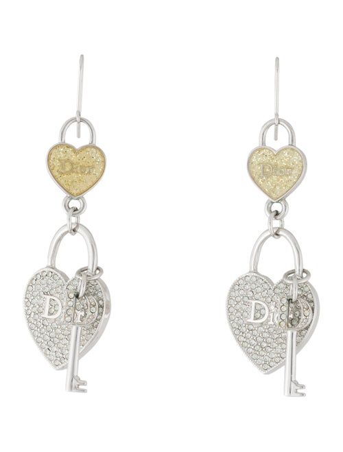 Christian Dior Heart Lock & Key Drop Earrings