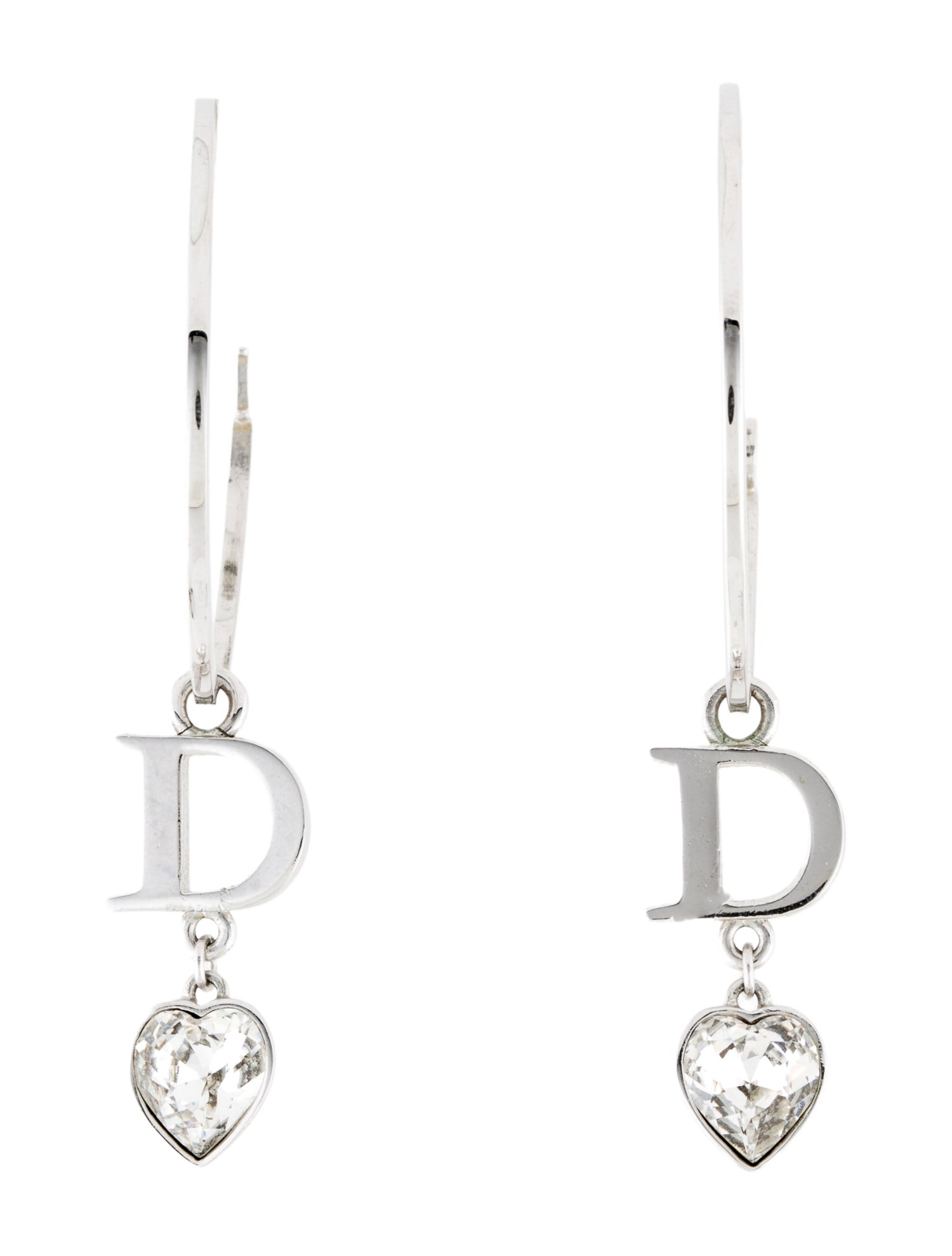 Christian Dior Crystal Heart Drop Hoop Earrings