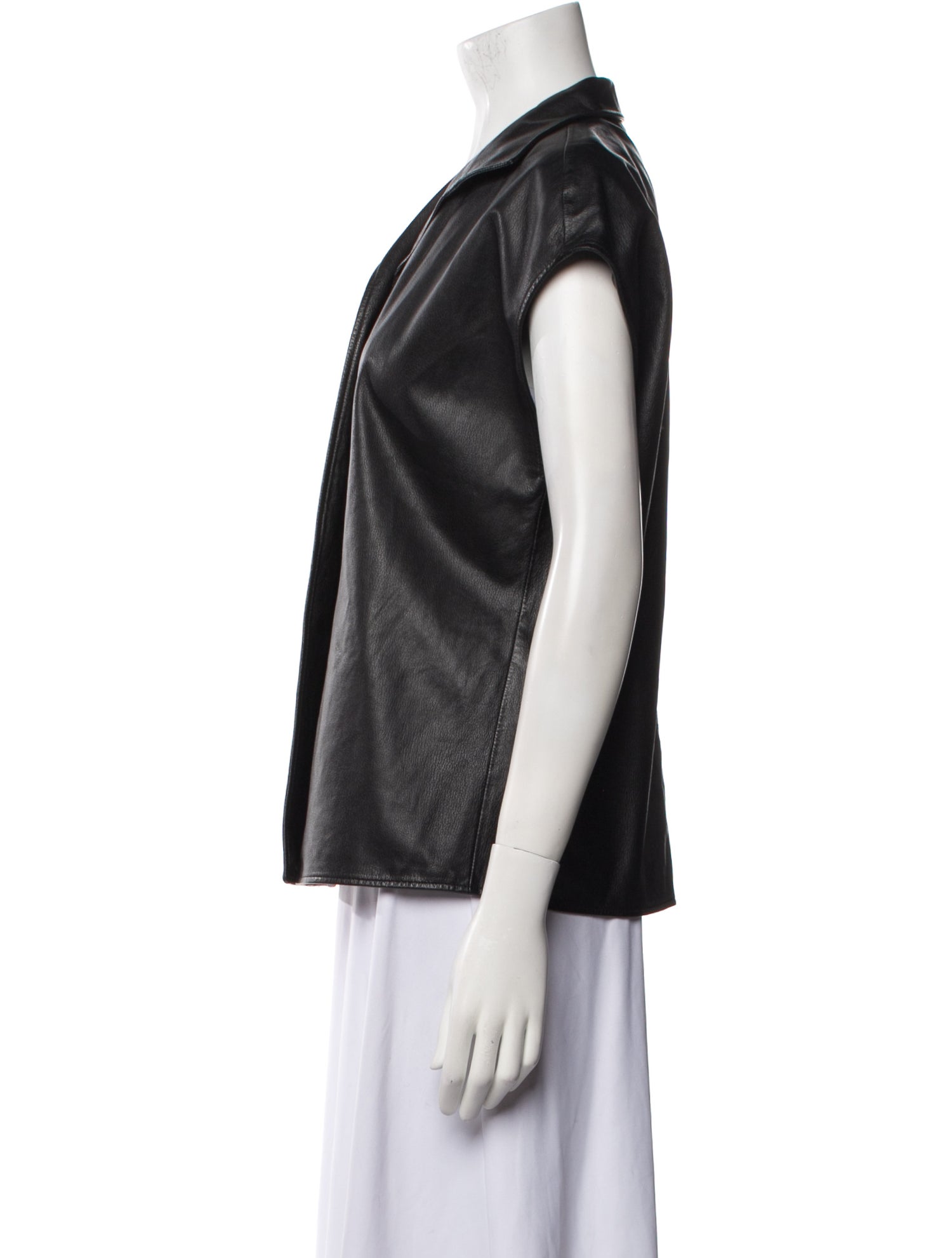 Christian Dior Leather V-Neck Button-Up Top