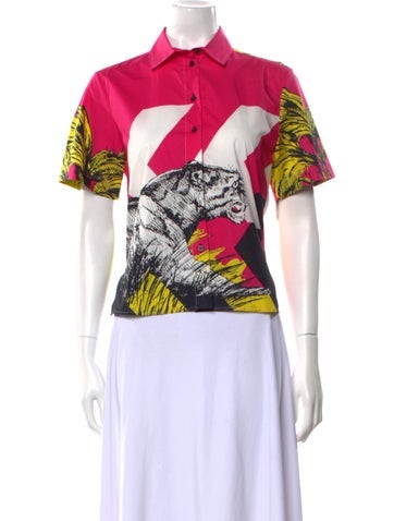 Christian Dior Tops Printed Short Sleeve Button-Up Top Us2, Fr34 | XS