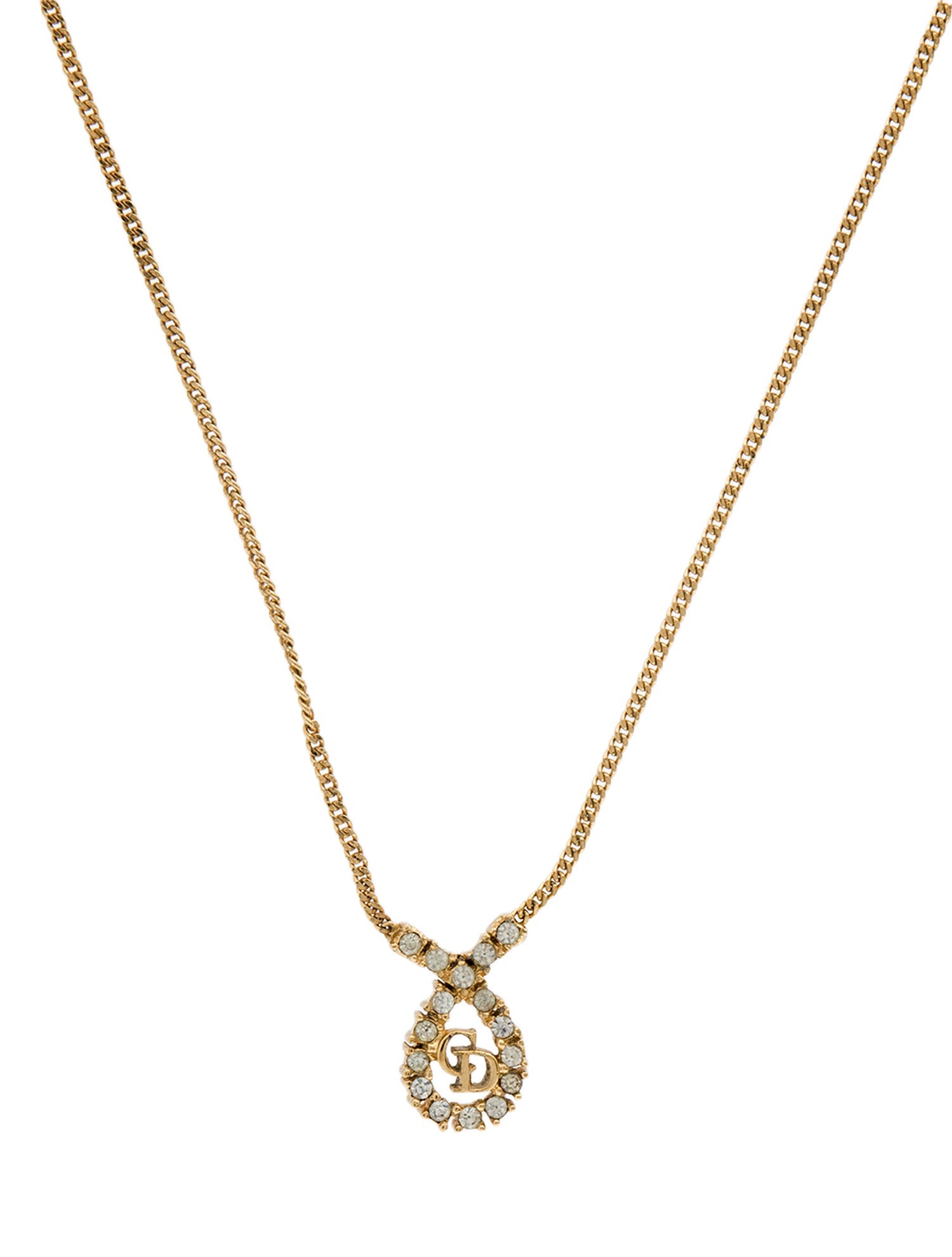 Christian Dior Vintage Crystal CD Pendant Necklace