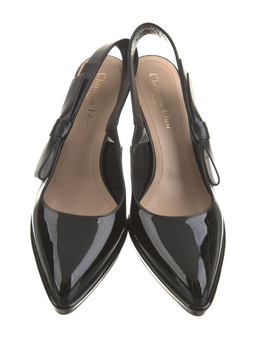 Christian Dior Patent Leather Bow Accents Slingback Pumps