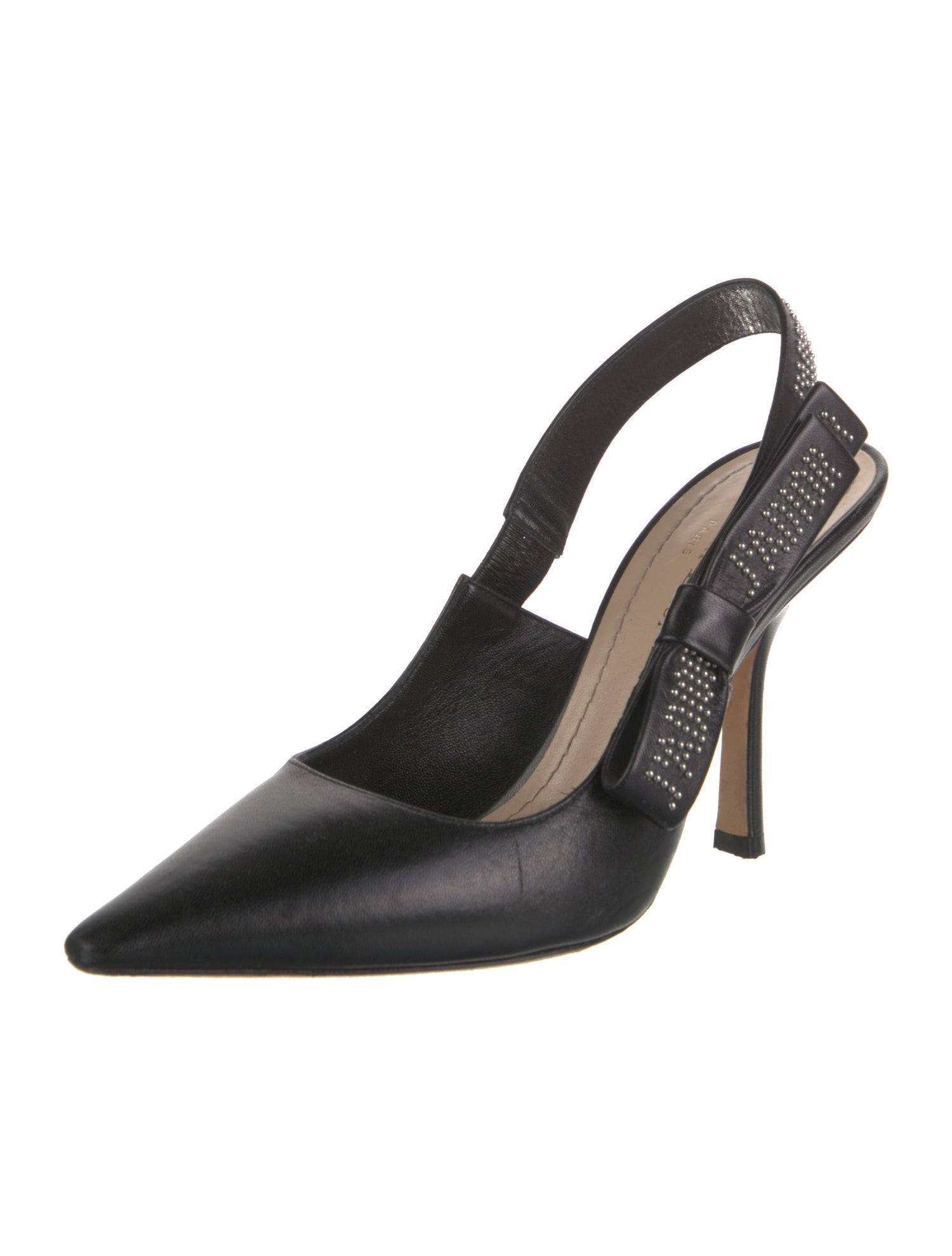 Christian Dior Leather Bow Accents Slingback Pumps