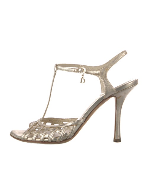 Christian Dior Leather Cutout Accent T-Strap Sandals