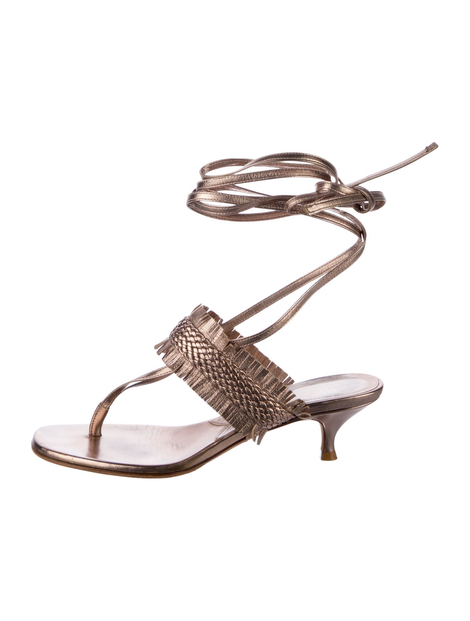 Christian Dior Leather Braided Accents T-Strap Sandals