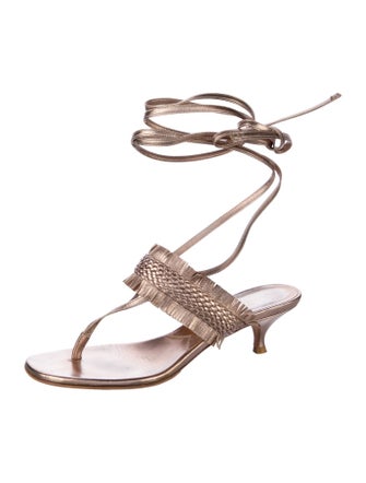 Christian Dior Leather Braided Accents T-Strap Sandals