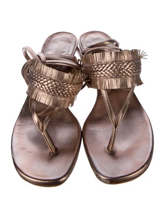 Christian Dior Leather Braided Accents T-Strap Sandals