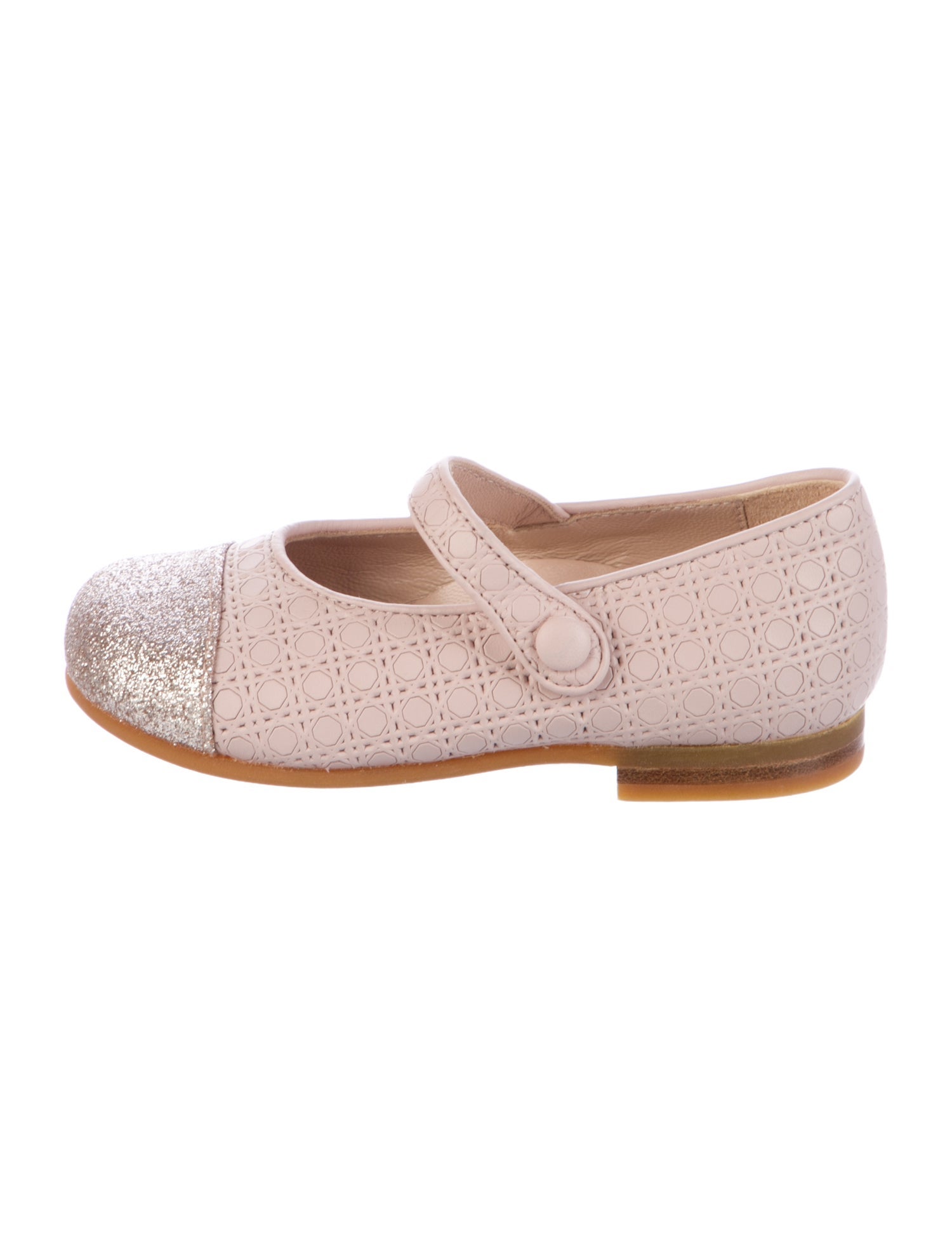 Christian Dior Toddler Girls' Cannage Print Glitter Leather Flats