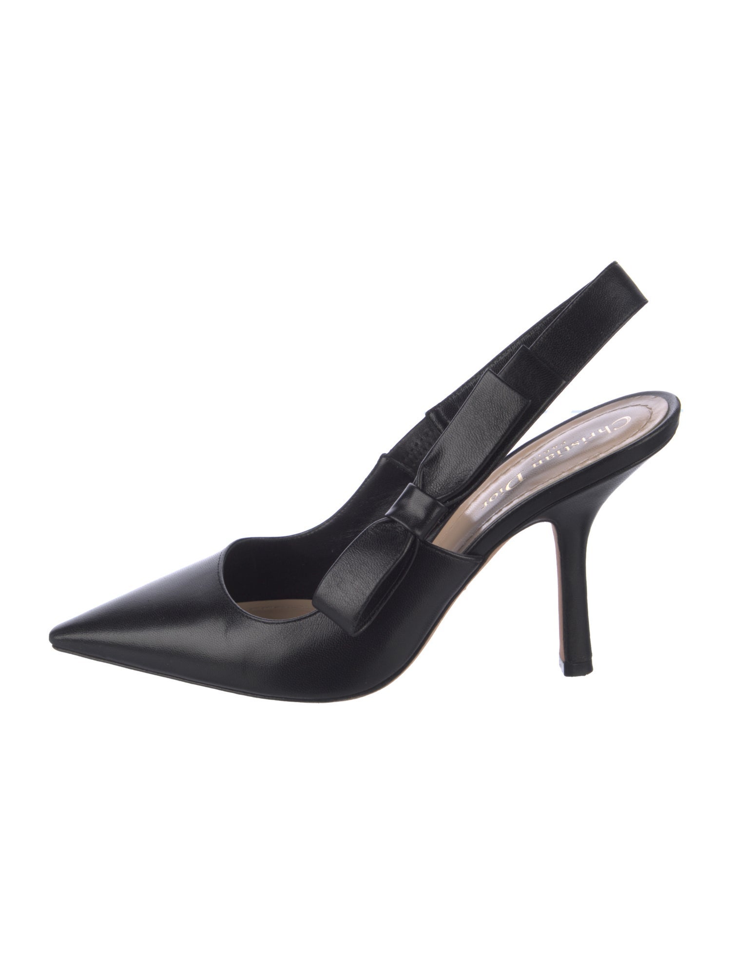 Christian Dior Leather Bow Accents Slingback Pumps