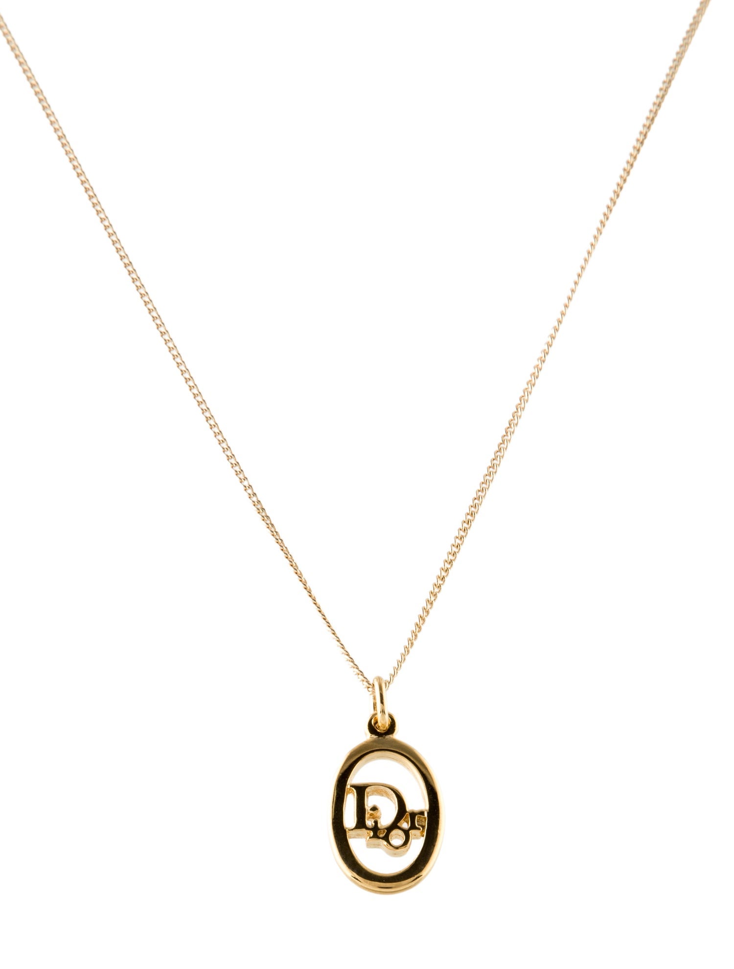 Christian Dior Vintage Oval Logo Pendant Necklace