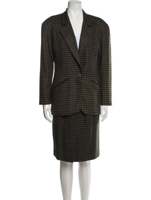 Christian Dior Wool Houndstooth Print Skirt Suit
