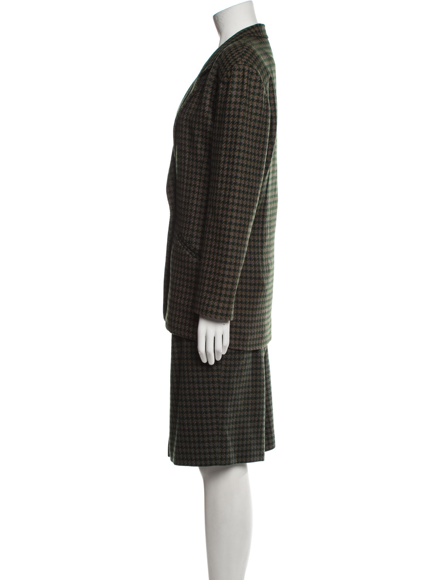 Christian Dior Wool Houndstooth Print Skirt Suit