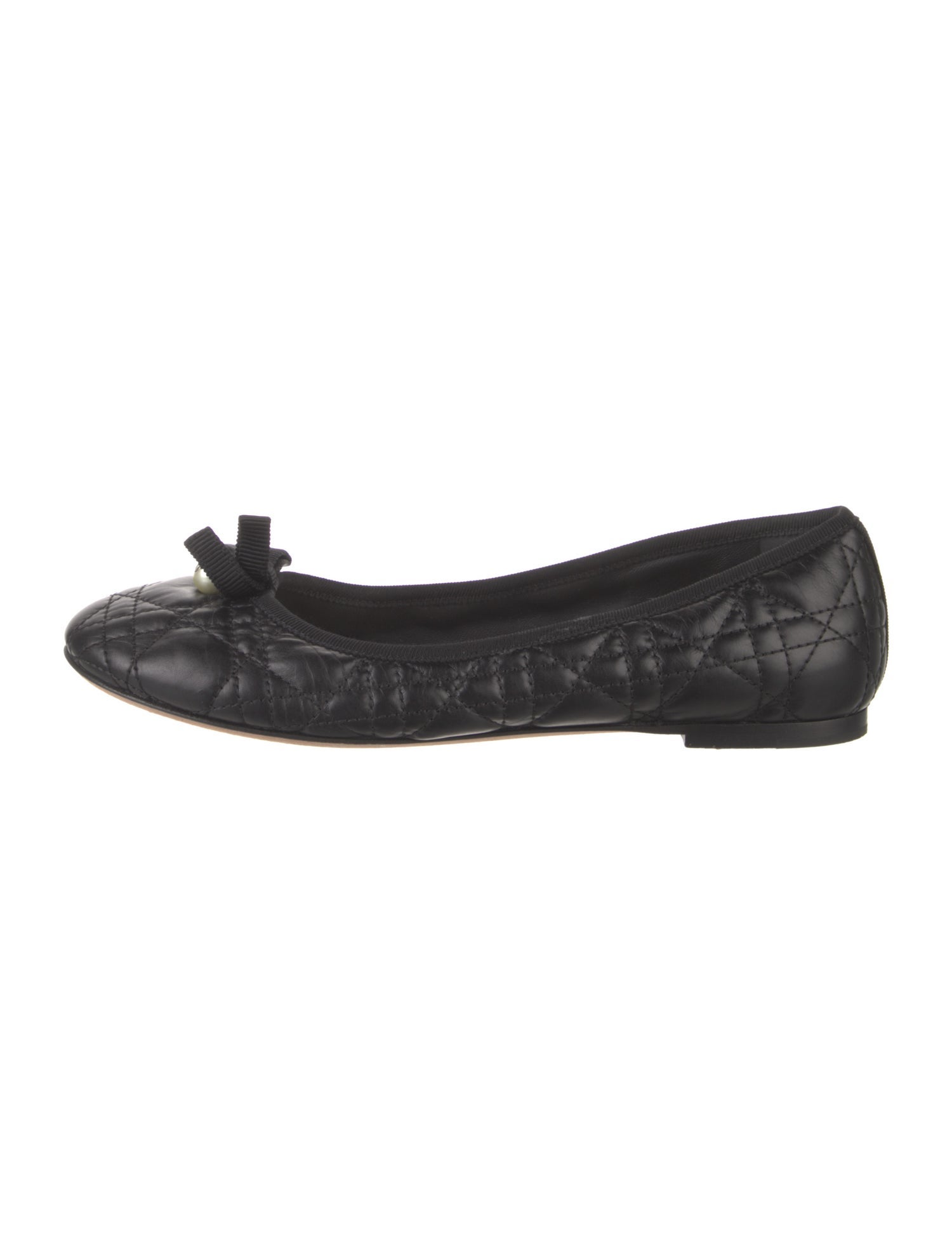 Christian Dior Faux Pearl Accents Leather Flats