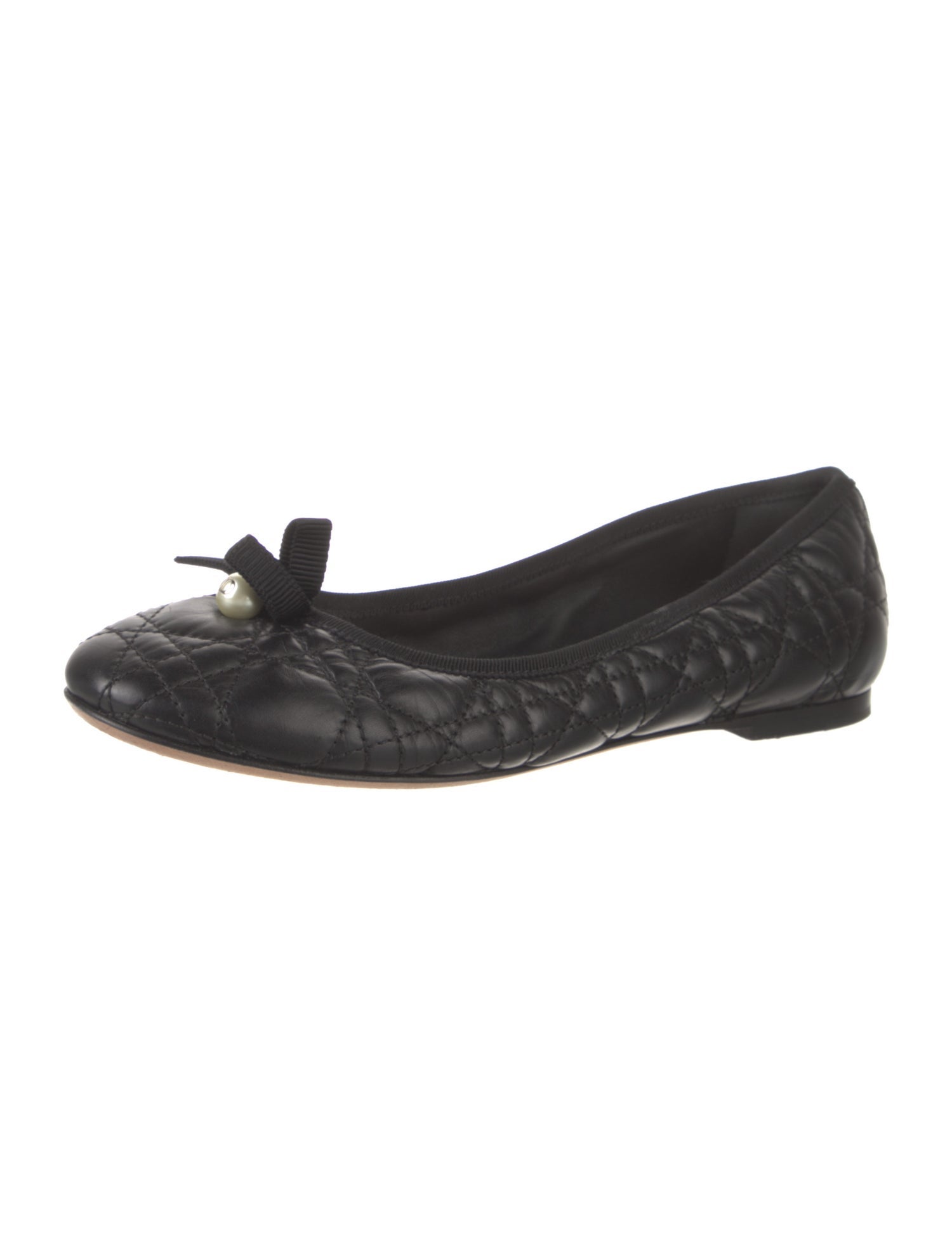 Christian Dior Faux Pearl Accents Leather Flats
