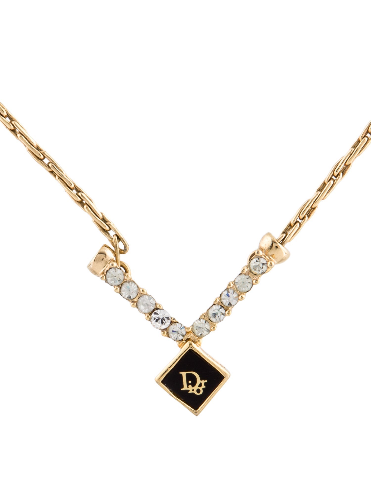 Christian Dior Vintage Crystal & Enamel Pendant Necklace