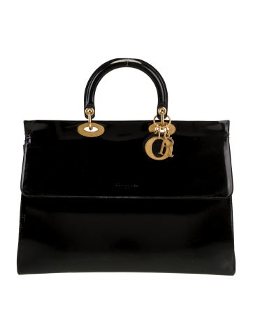 Christian Dior Handle Bags Leather Lady Large Vintage