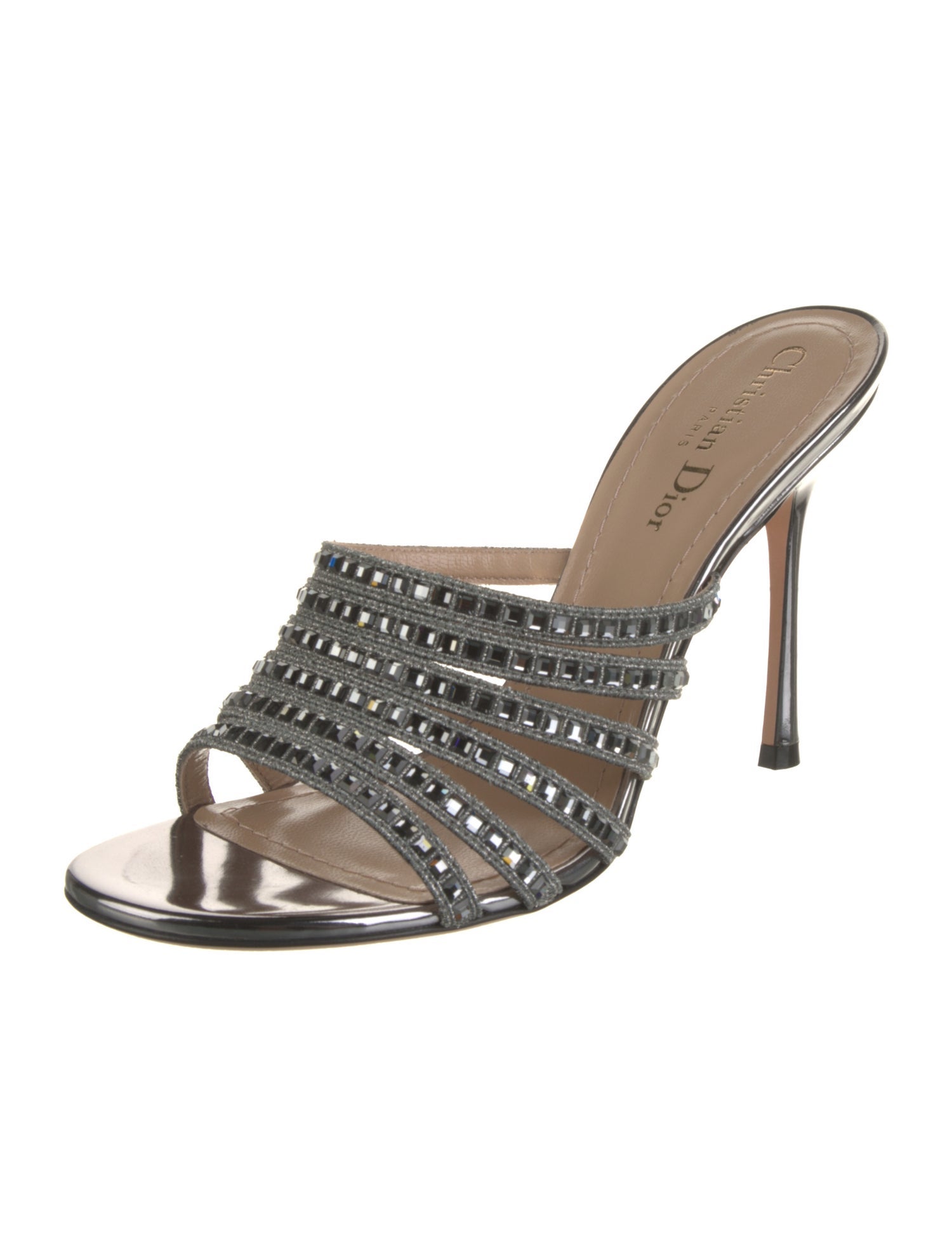 Christian Dior Patent Leather Crystal Embellishments Slides