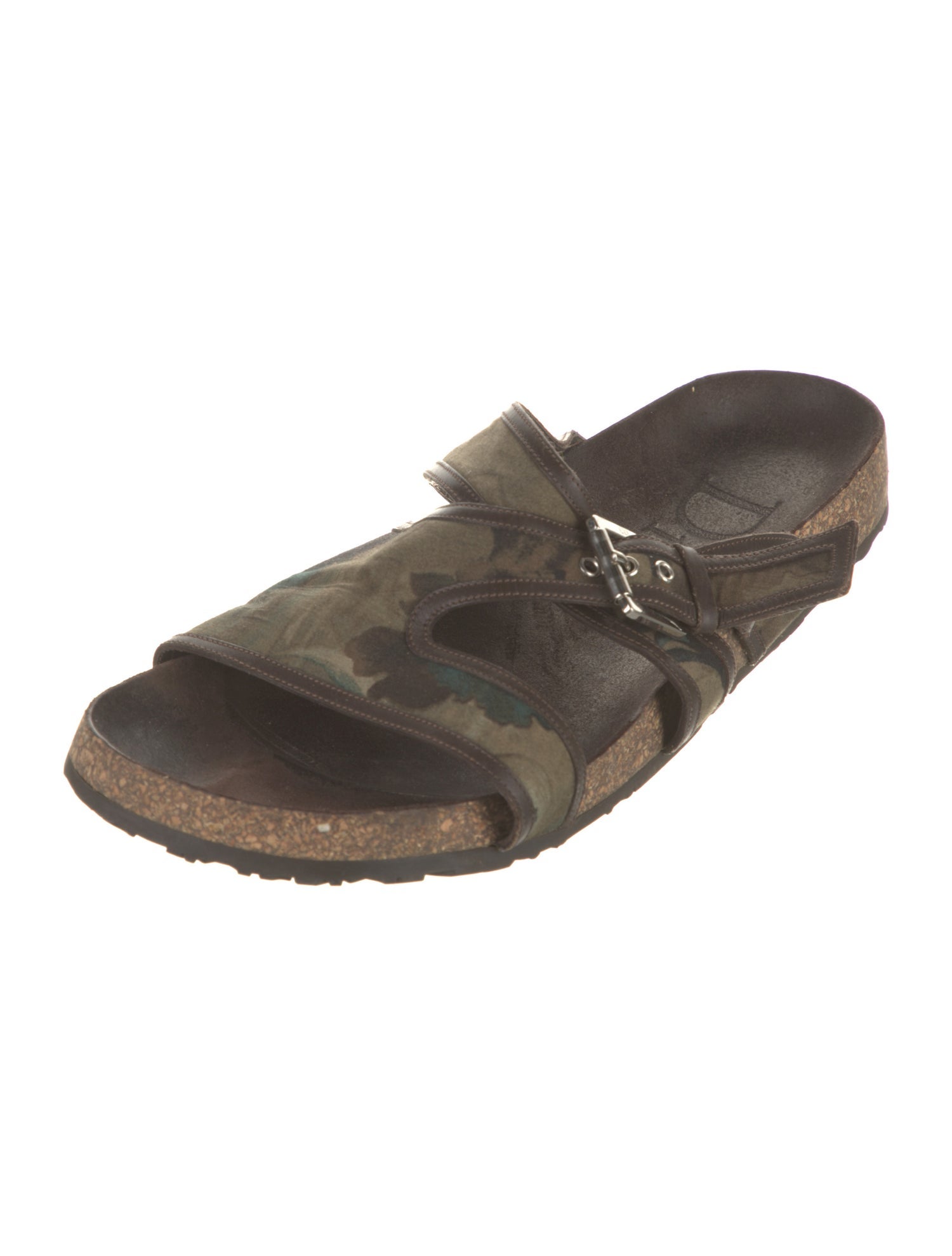 Christian Dior Canvas Leather Trim Embellishment Slides