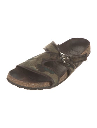 Christian Dior Canvas Leather Trim Embellishment Slides