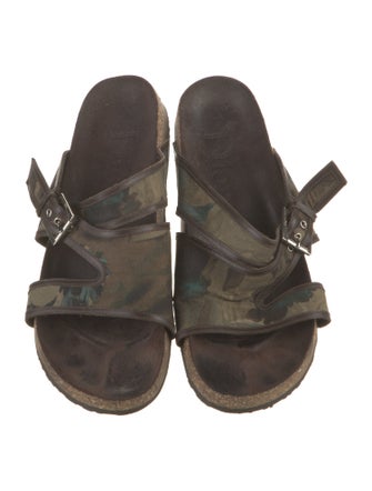 Christian Dior Canvas Leather Trim Embellishment Slides