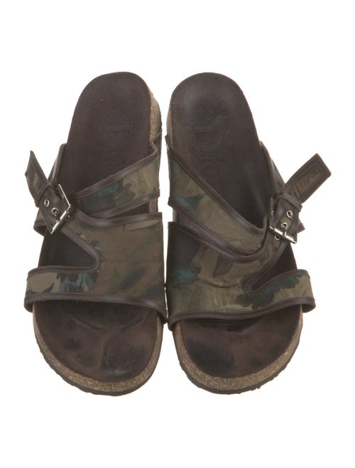 Christian Dior Canvas Leather Trim Embellishment Slides