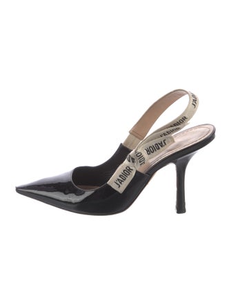 Christian Dior Patent Leather Bow Accents Slingback Pumps
