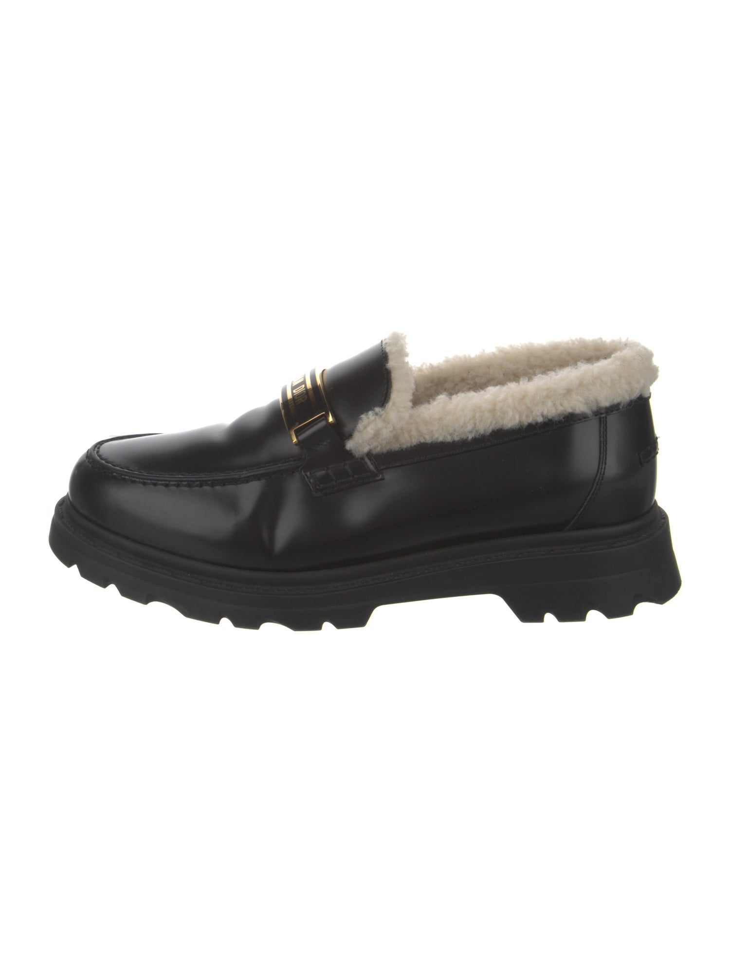 Christian Dior Leather Fur Trim Loafers