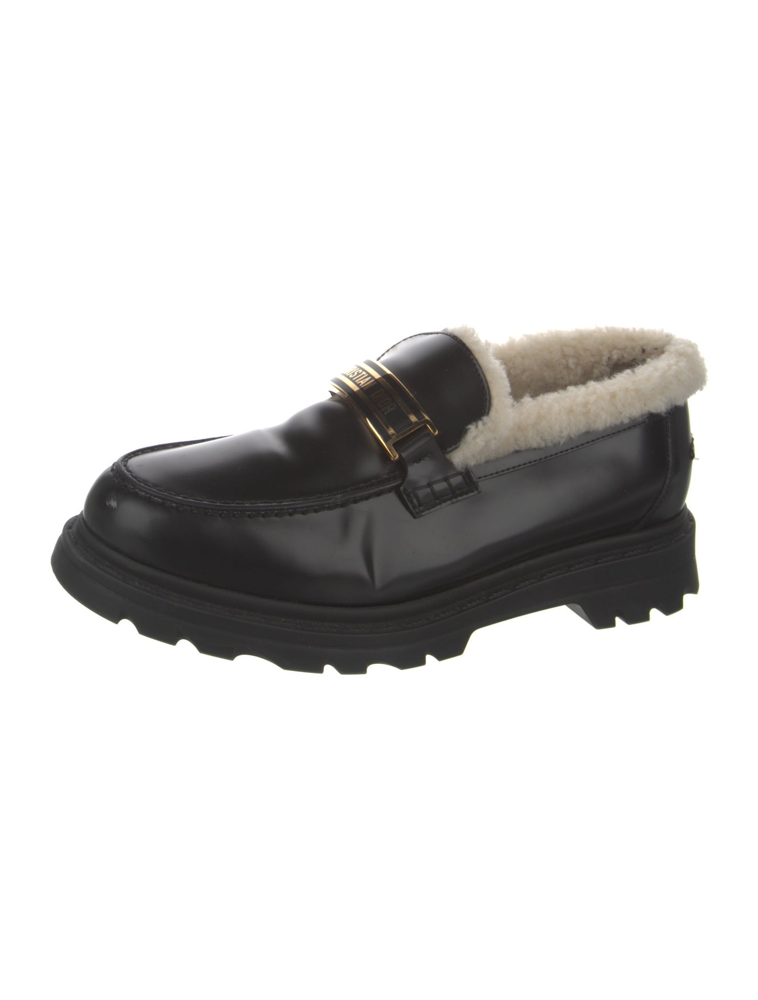 Christian Dior Leather Fur Trim Loafers