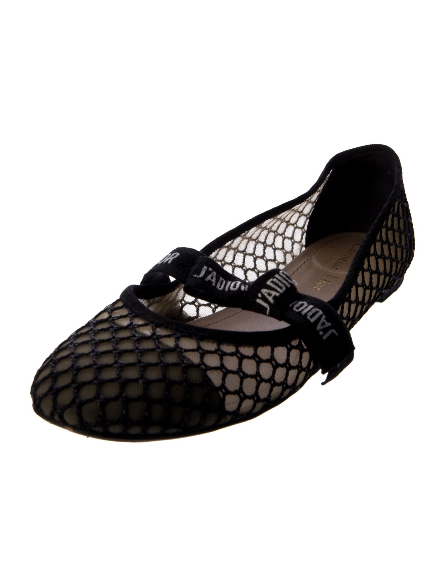 Christian Dior Mesh Bow Accents Mary Jane Flats