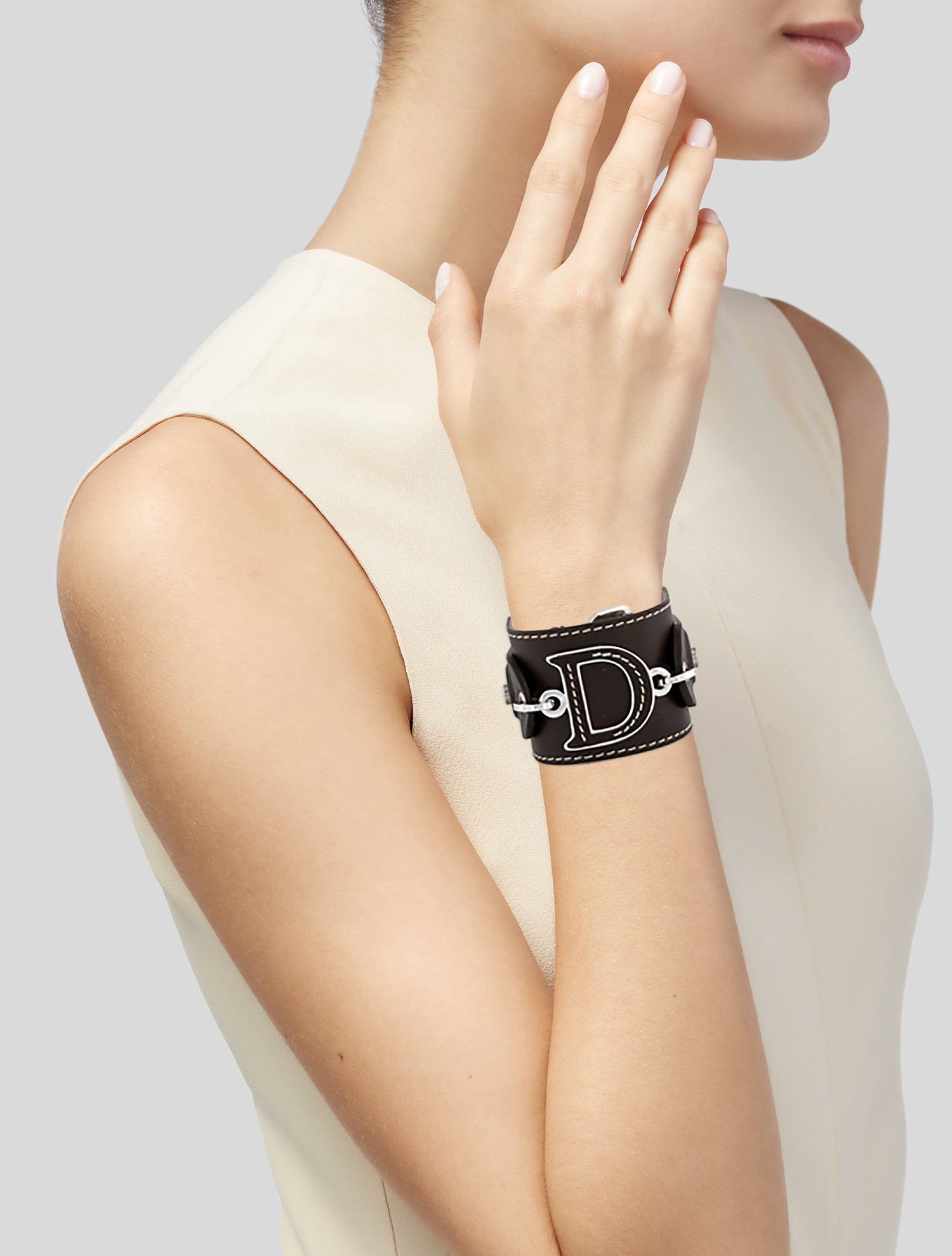 Christian Dior Leather 'D' Wrap Bracelet