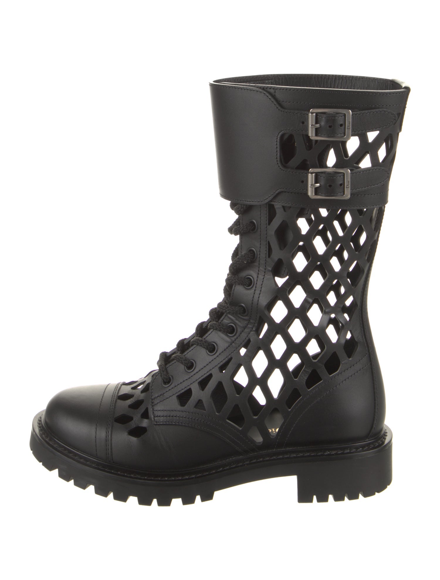 Christian Dior Leather Lasercut Accents Combat Boots