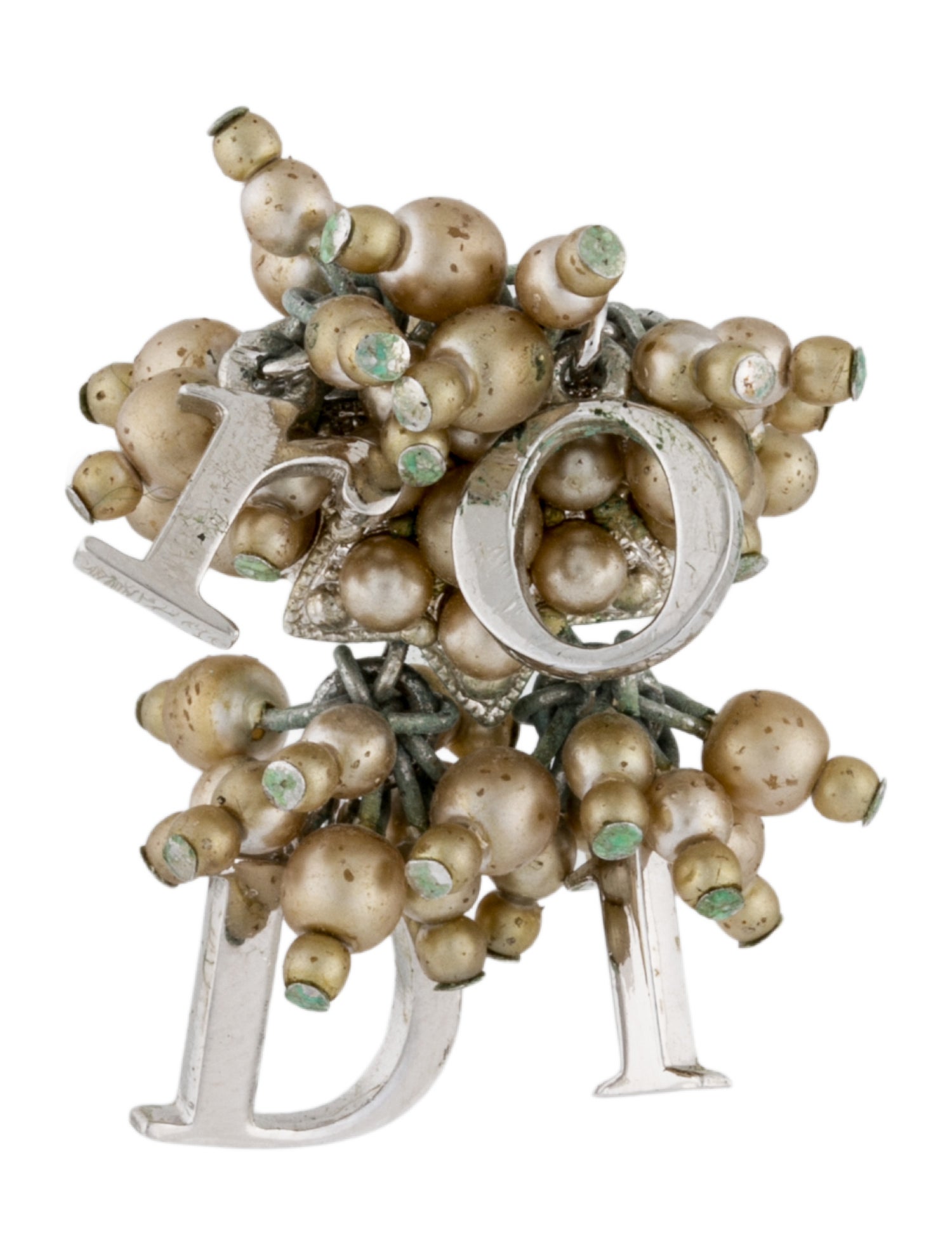 Christian Dior Faux Pearl Logo Cocktail Ring