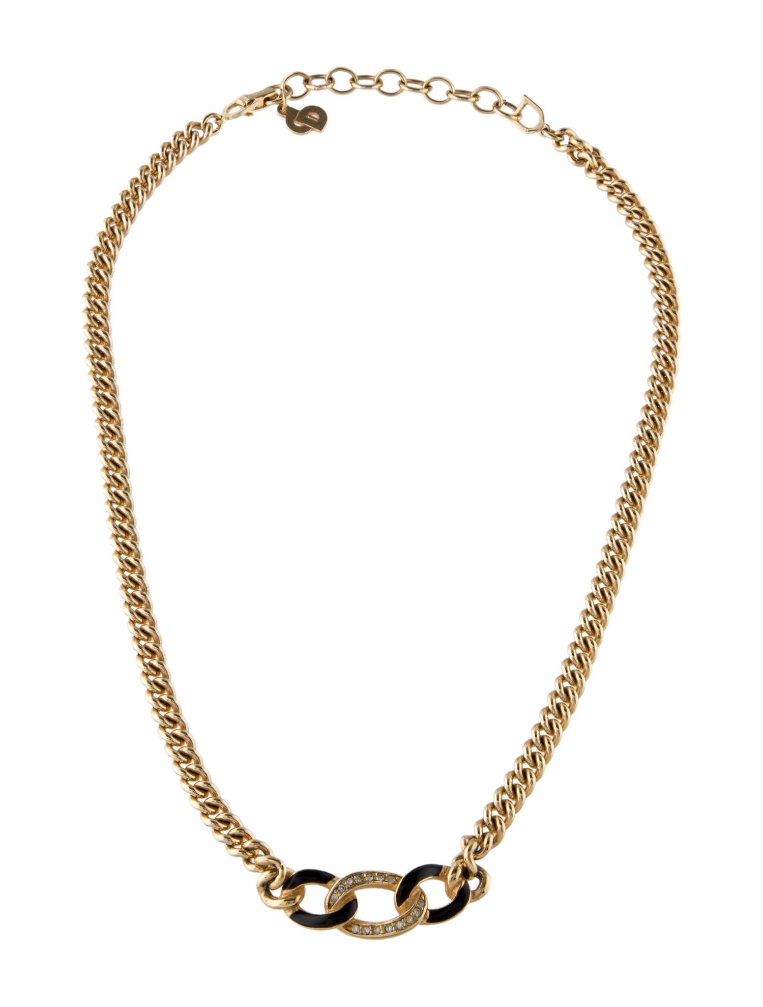 Christian Dior Vintage Enamel & Crystal Link Collar Necklacev