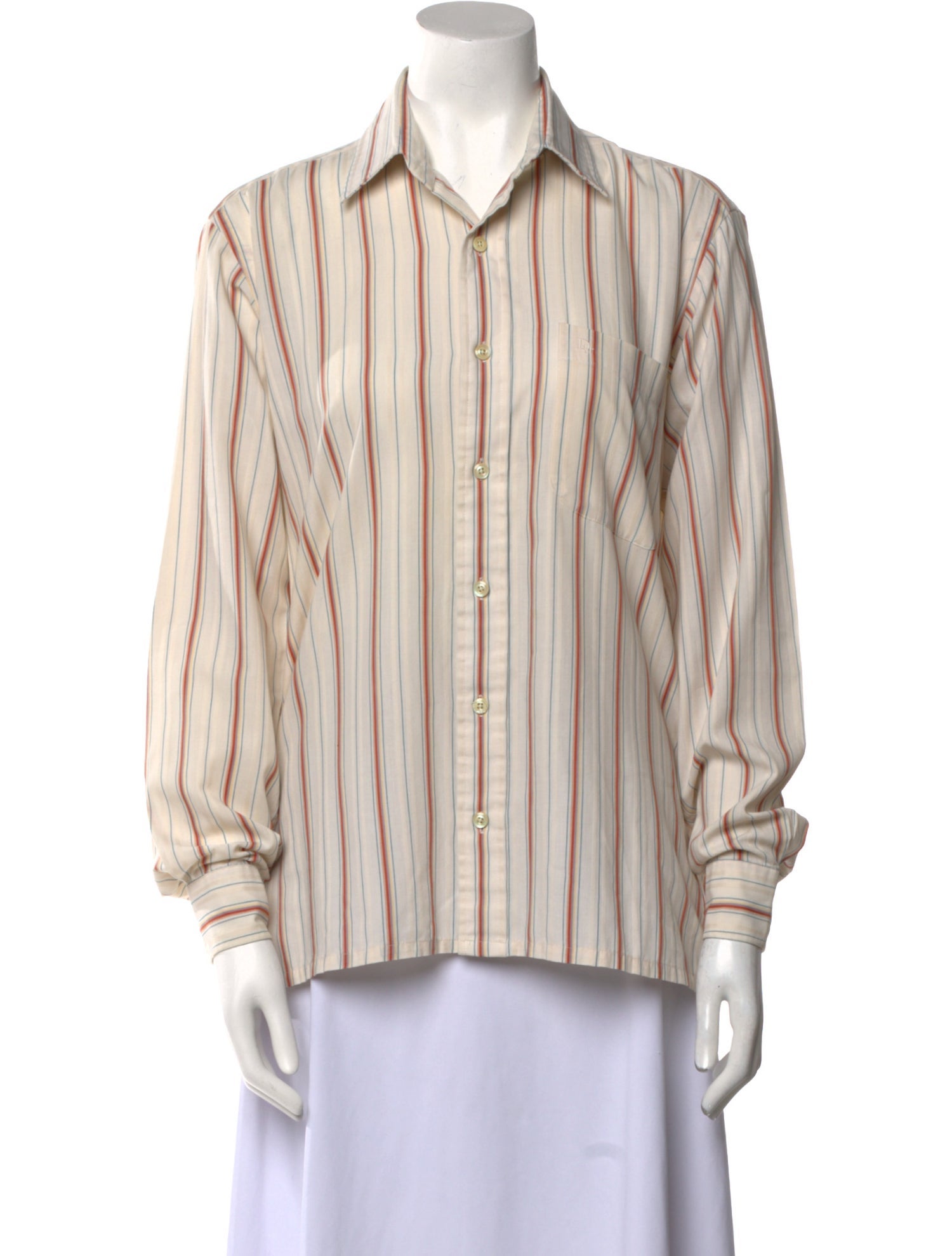 Christian Dior Striped Long Sleeve Button-Up Top