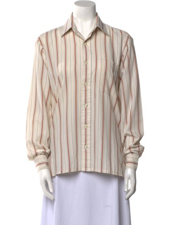 Christian Dior Striped Long Sleeve Button-Up Top