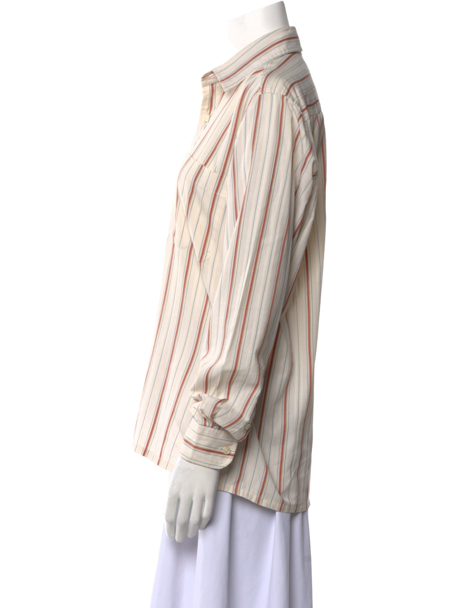 Christian Dior Striped Long Sleeve Button-Up Top