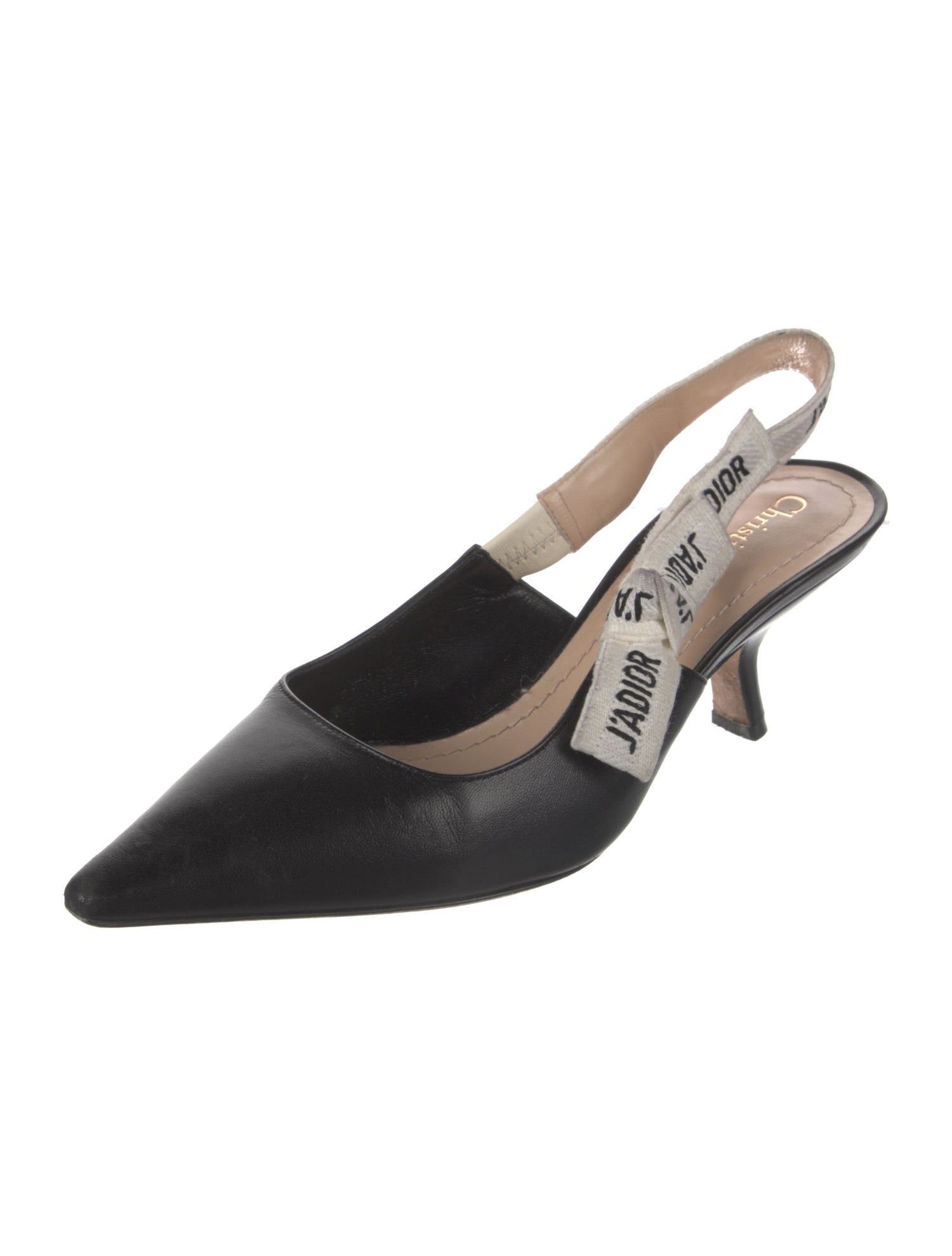 Christian Dior Leather Bow Accents Slingback Pumps