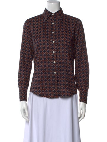 Christian Dior Tops Printed Long Sleeve Button-Up Top XL