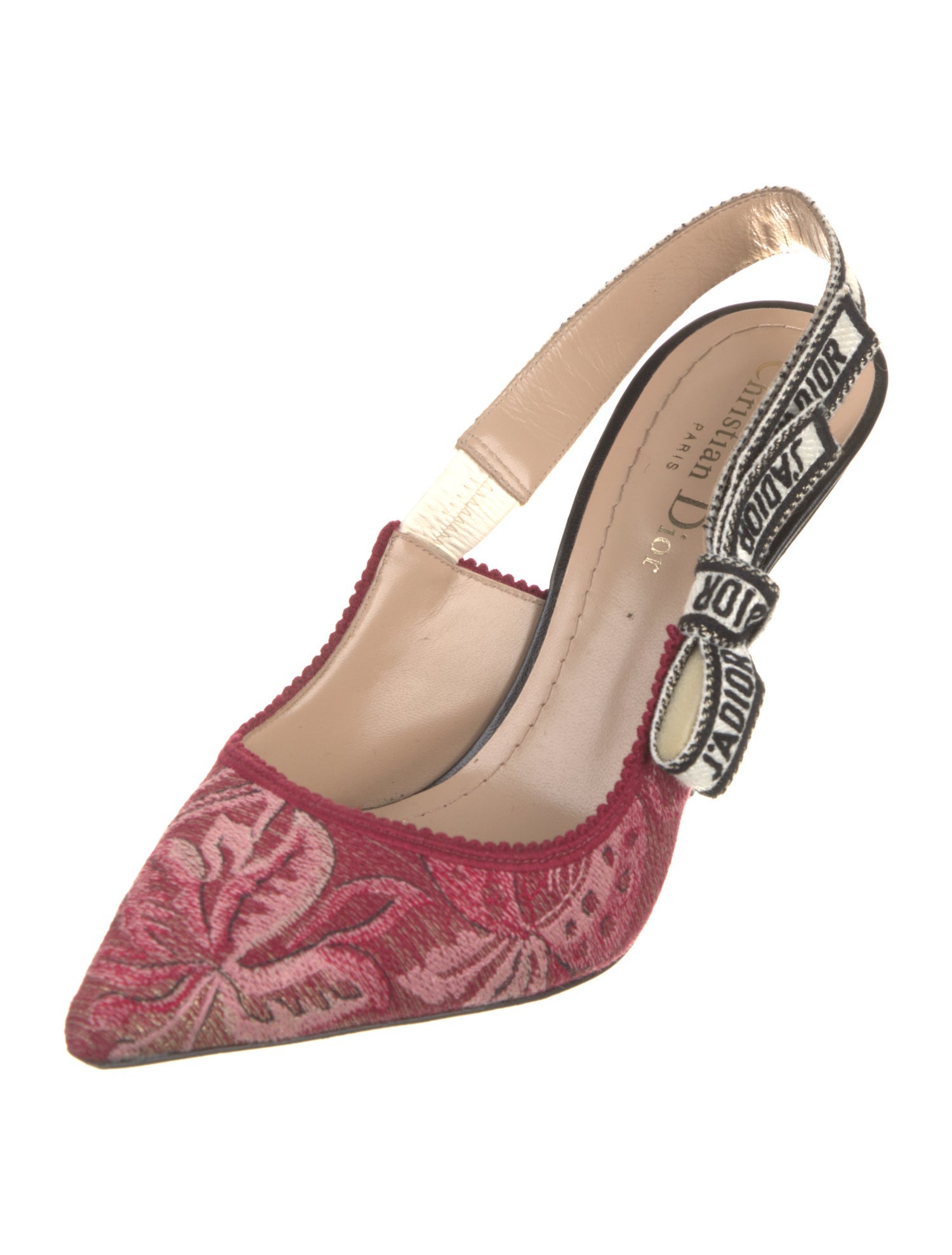 Christian Dior Floral Print Bow Accents Slingback Pumps