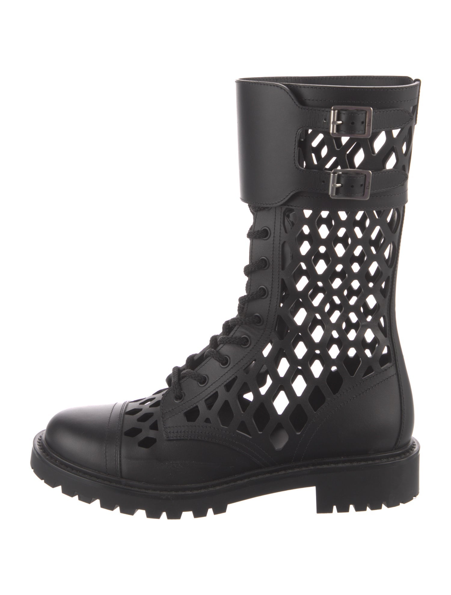 Christian Dior Leather Lasercut Accents Combat Boots