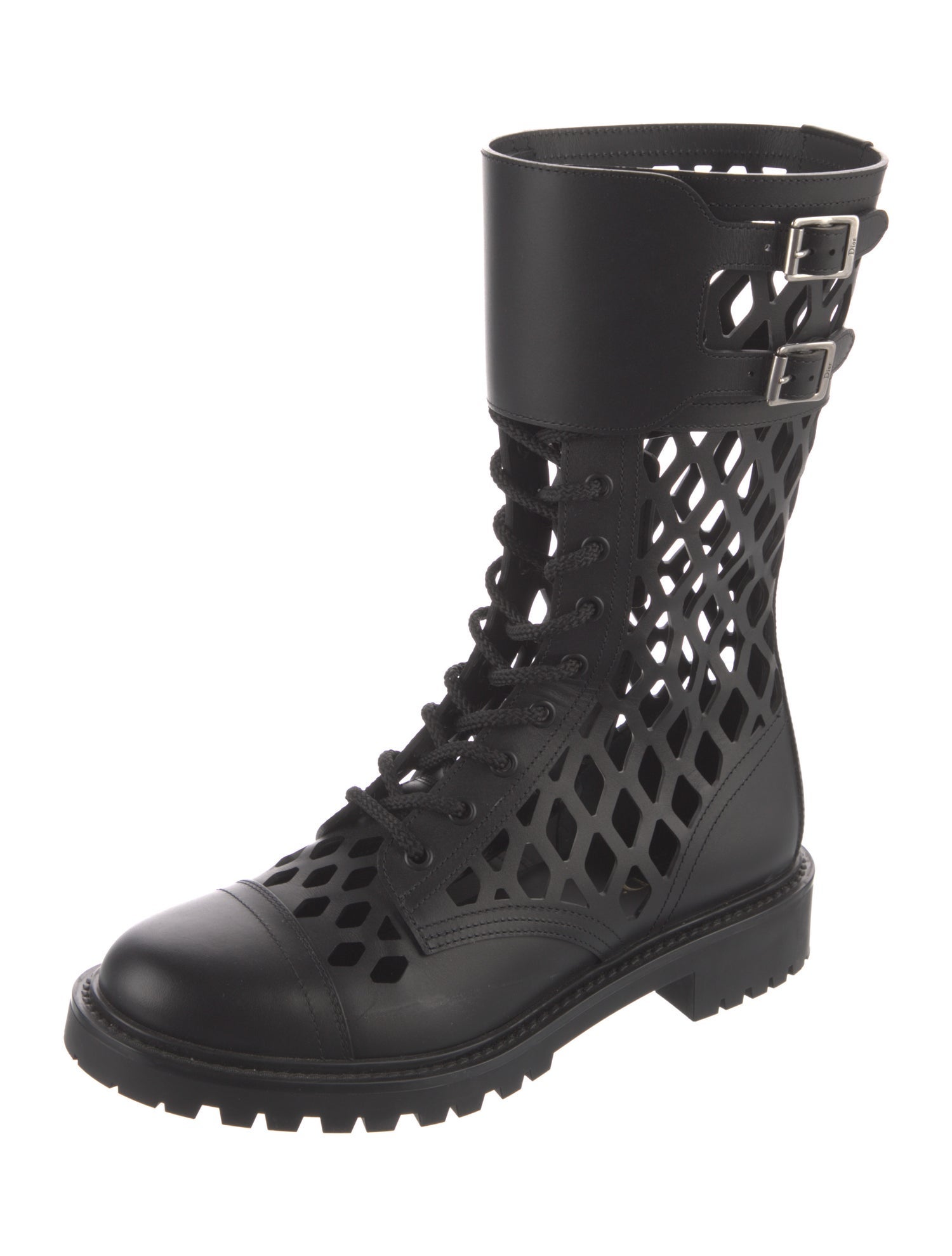 Christian Dior Leather Lasercut Accents Combat Boots