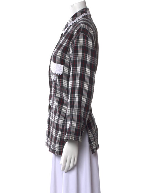 Christian Dior Plaid Print Three-Quarter Sleeve Button-Up Top
