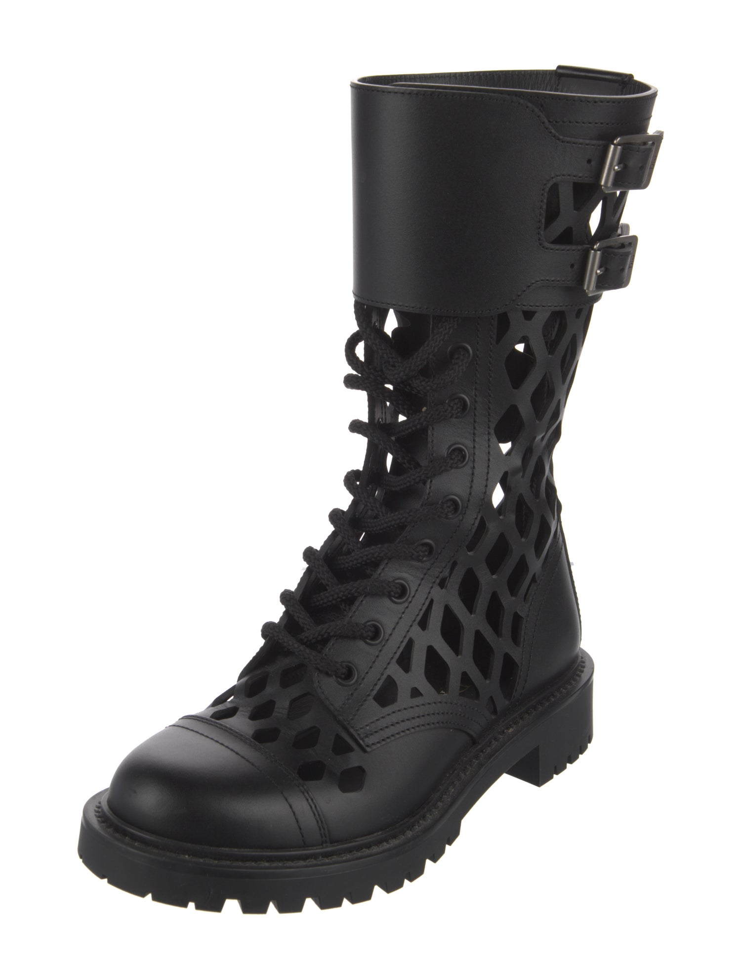 Christian Dior Leather Lasercut Accents Combat Boots