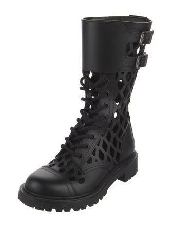 Christian Dior Leather Lasercut Accents Combat Boots