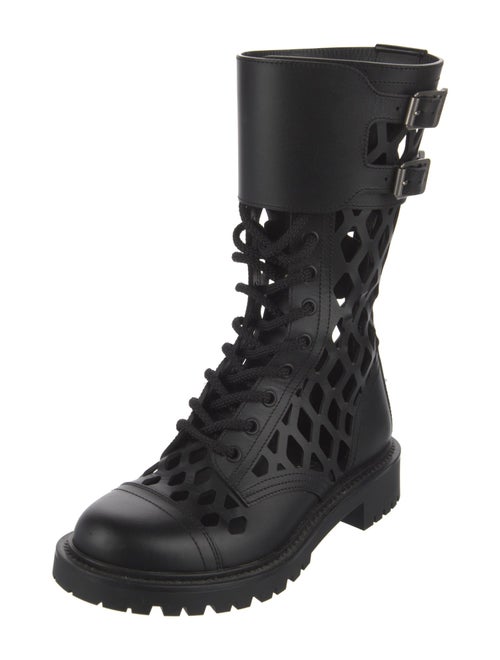 Christian Dior Leather Lasercut Accents Combat Boots
