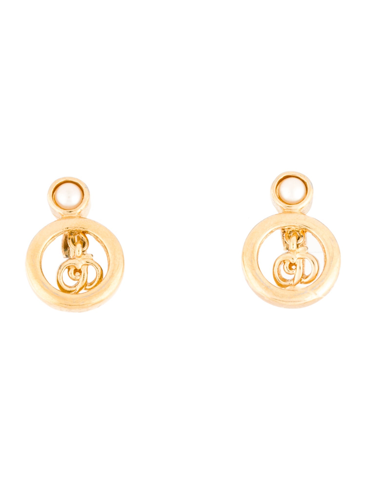 Christian Dior Vintage Faux Pearl Drop Clip-On Earrings