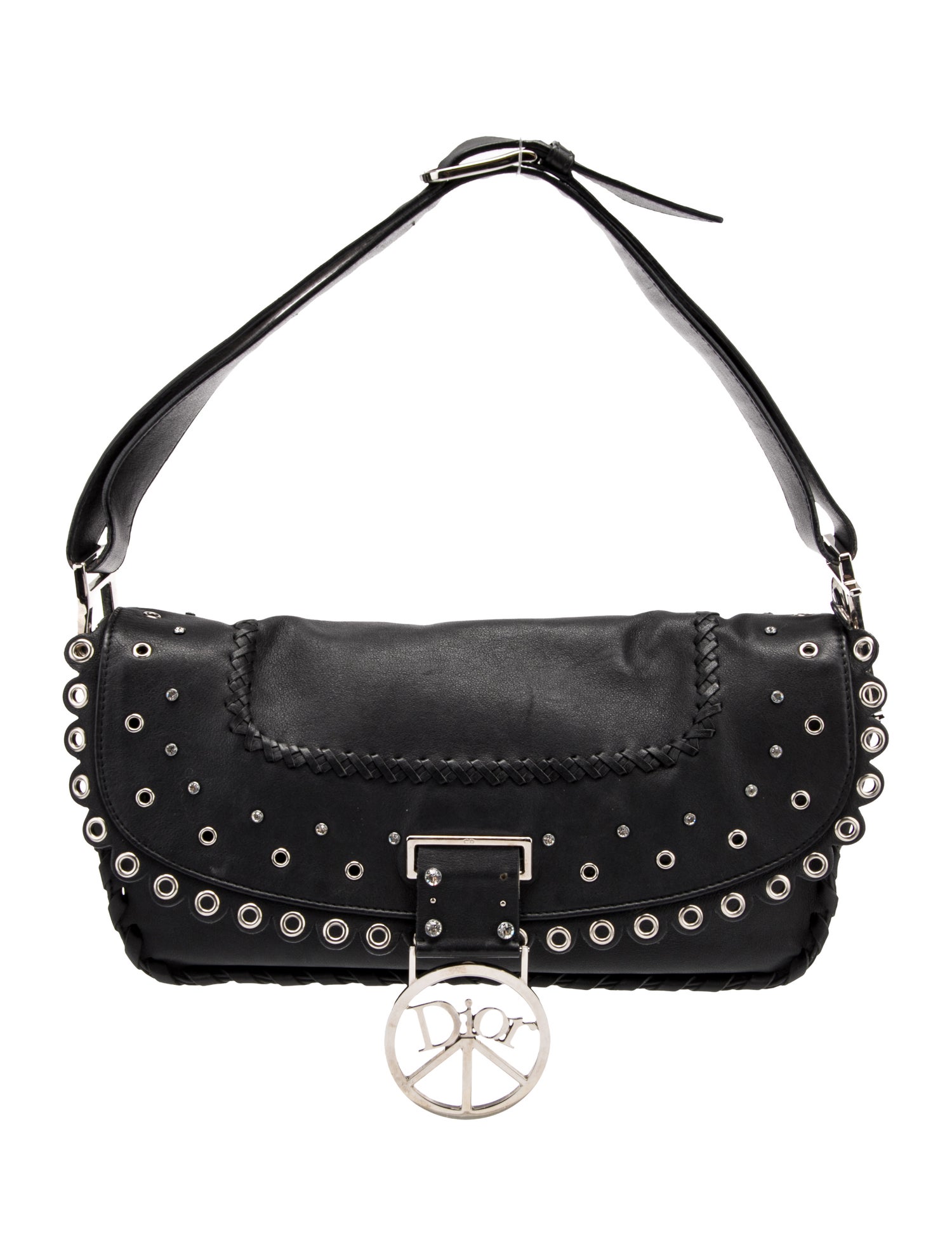 KMRii Studded Embossed Leather Shoulder Bag - Black Shoulder