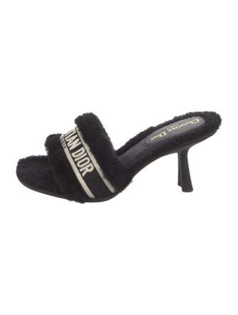 Christian Dior Shearling Graphic Print Slides