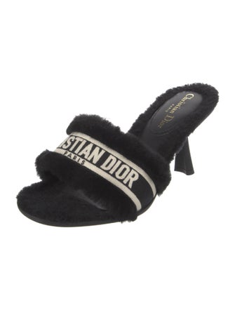 Christian Dior Shearling Graphic Print Slides