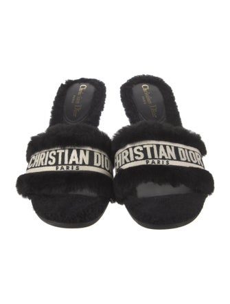 Christian Dior Shearling Graphic Print Slides